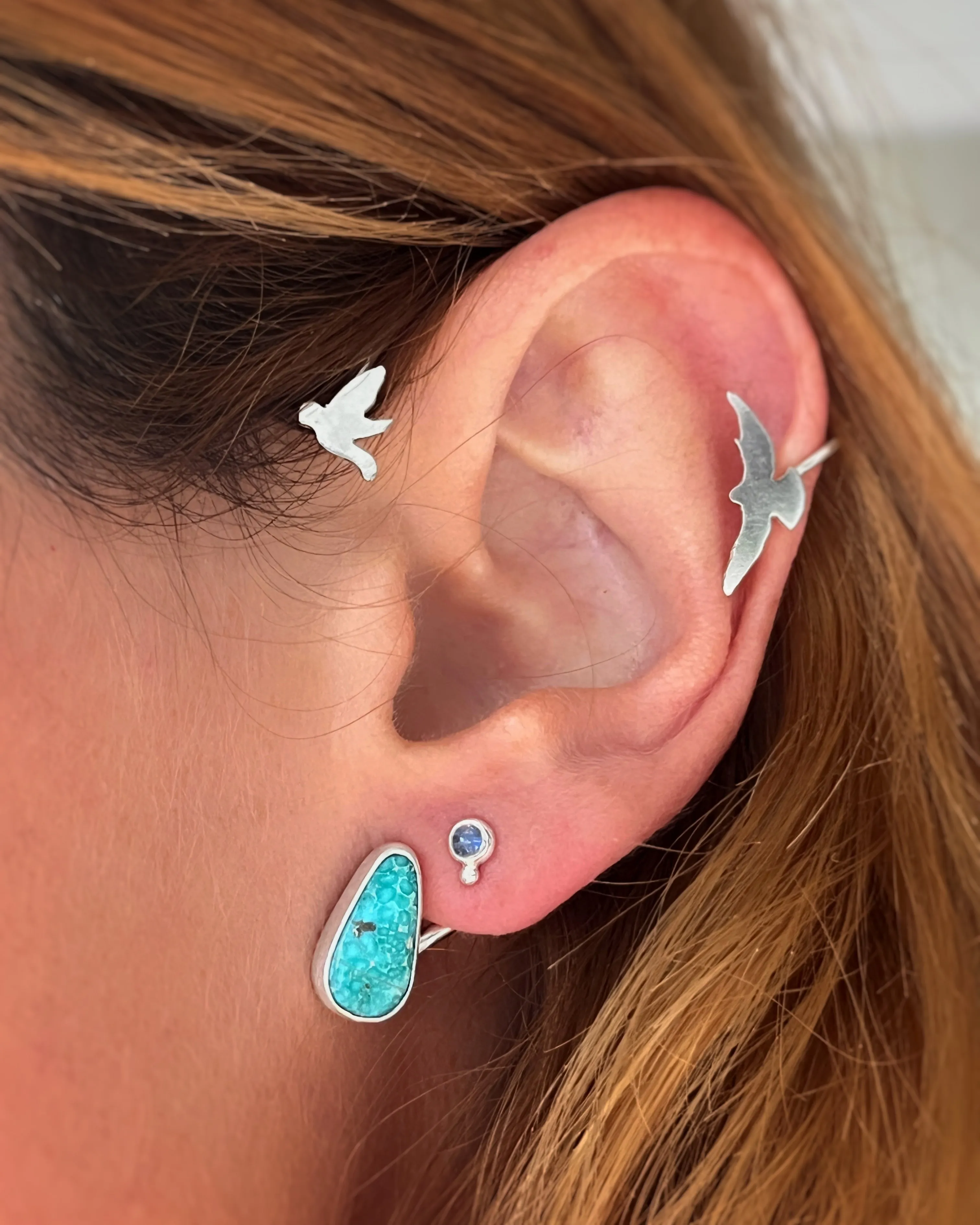 Turquoise ear wrap in silver