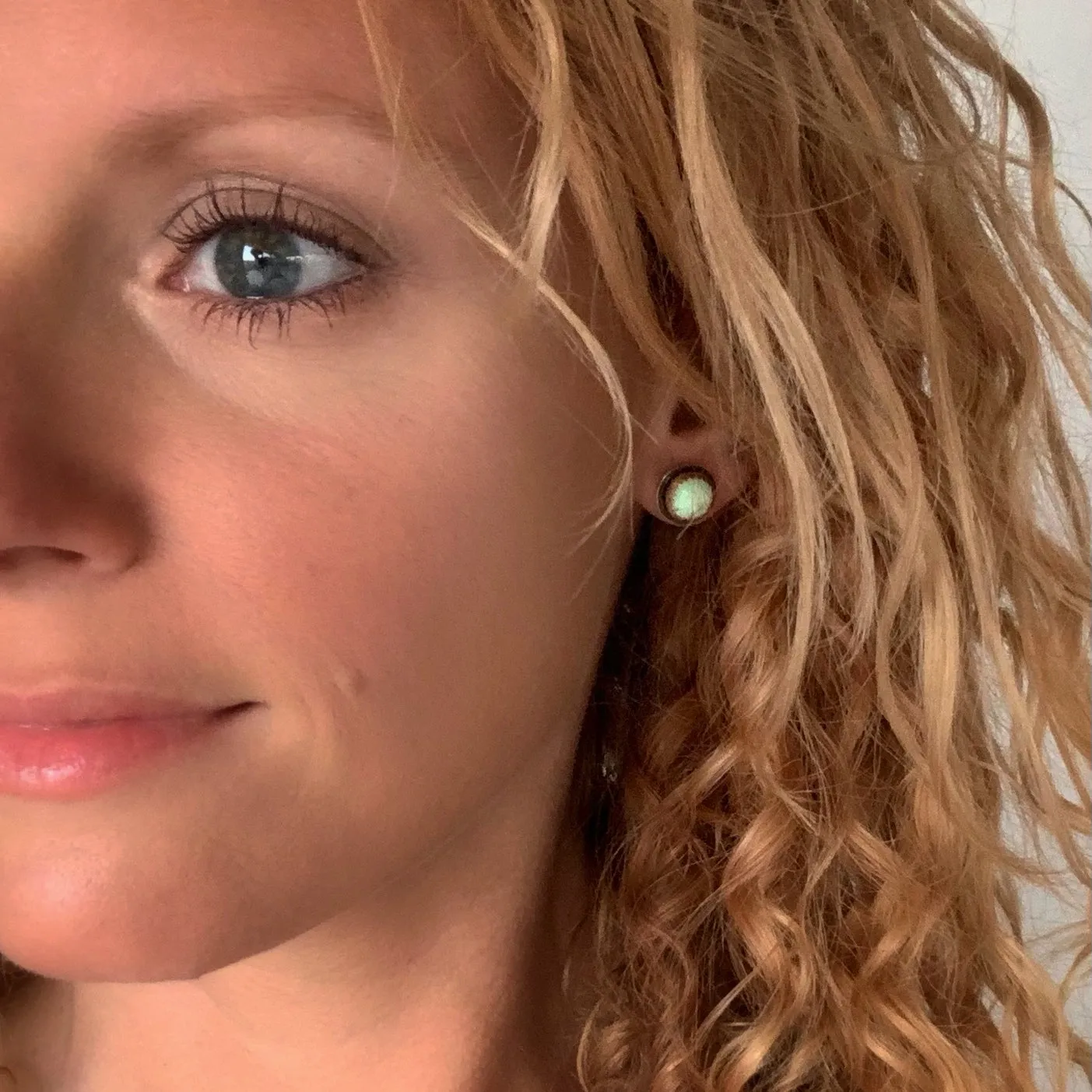 Turquoise studs with removable ear jackets in brass with 14K gold-filled ear posts
