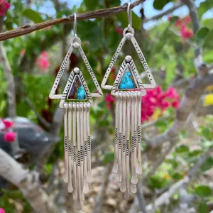Turquoise triangle fringe earrings in silver