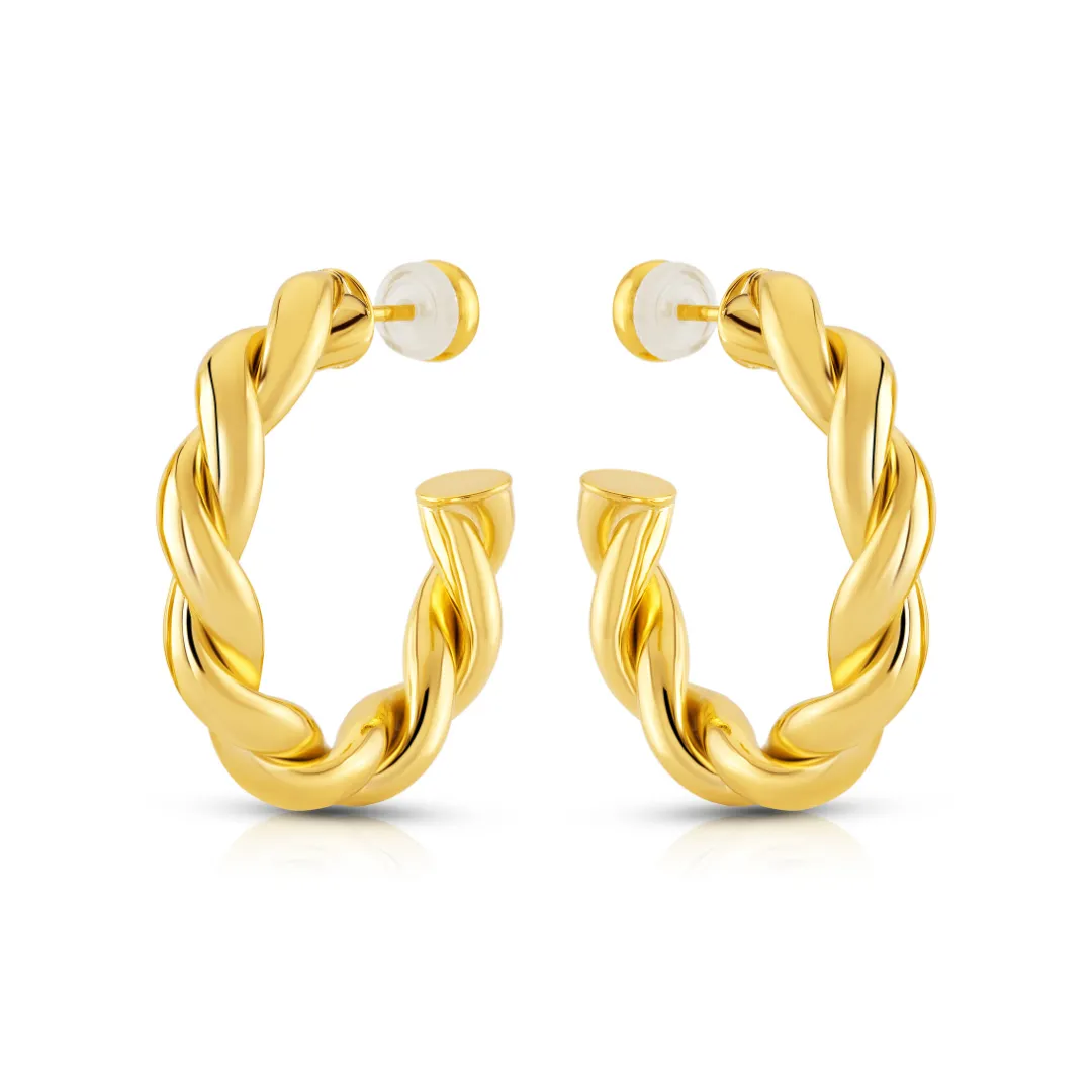 TWISTED HOOP EARRINGS, GOLD