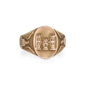 US Army Corps of Engineers Signet Ring Antique Edwardian c1918 10k Gold Sz 5.25