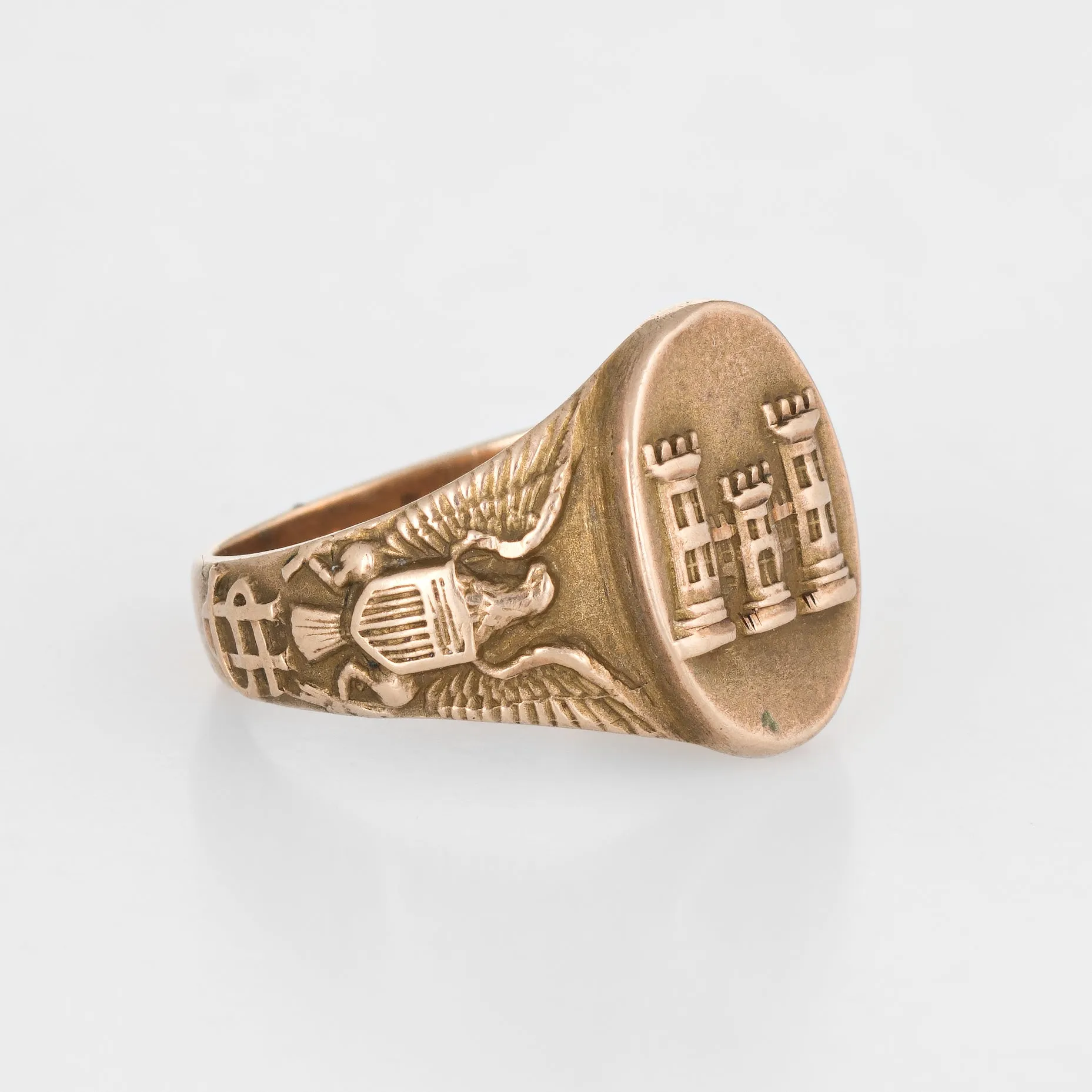US Army Corps of Engineers Signet Ring Antique Edwardian c1918 10k Gold Sz 5.25