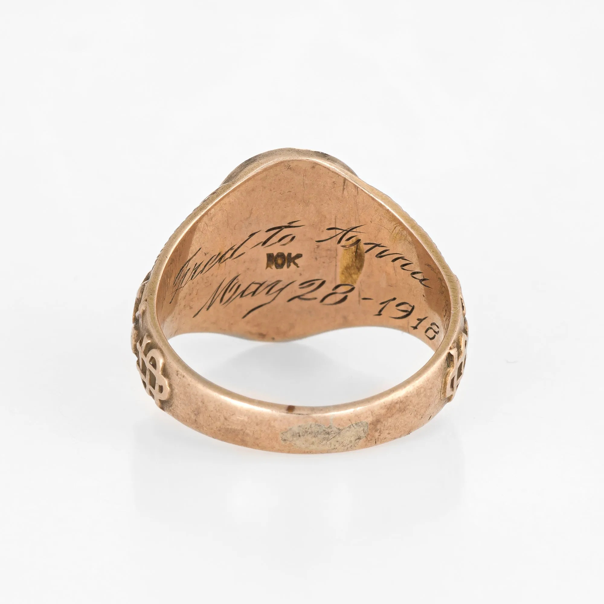 US Army Corps of Engineers Signet Ring Antique Edwardian c1918 10k Gold Sz 5.25