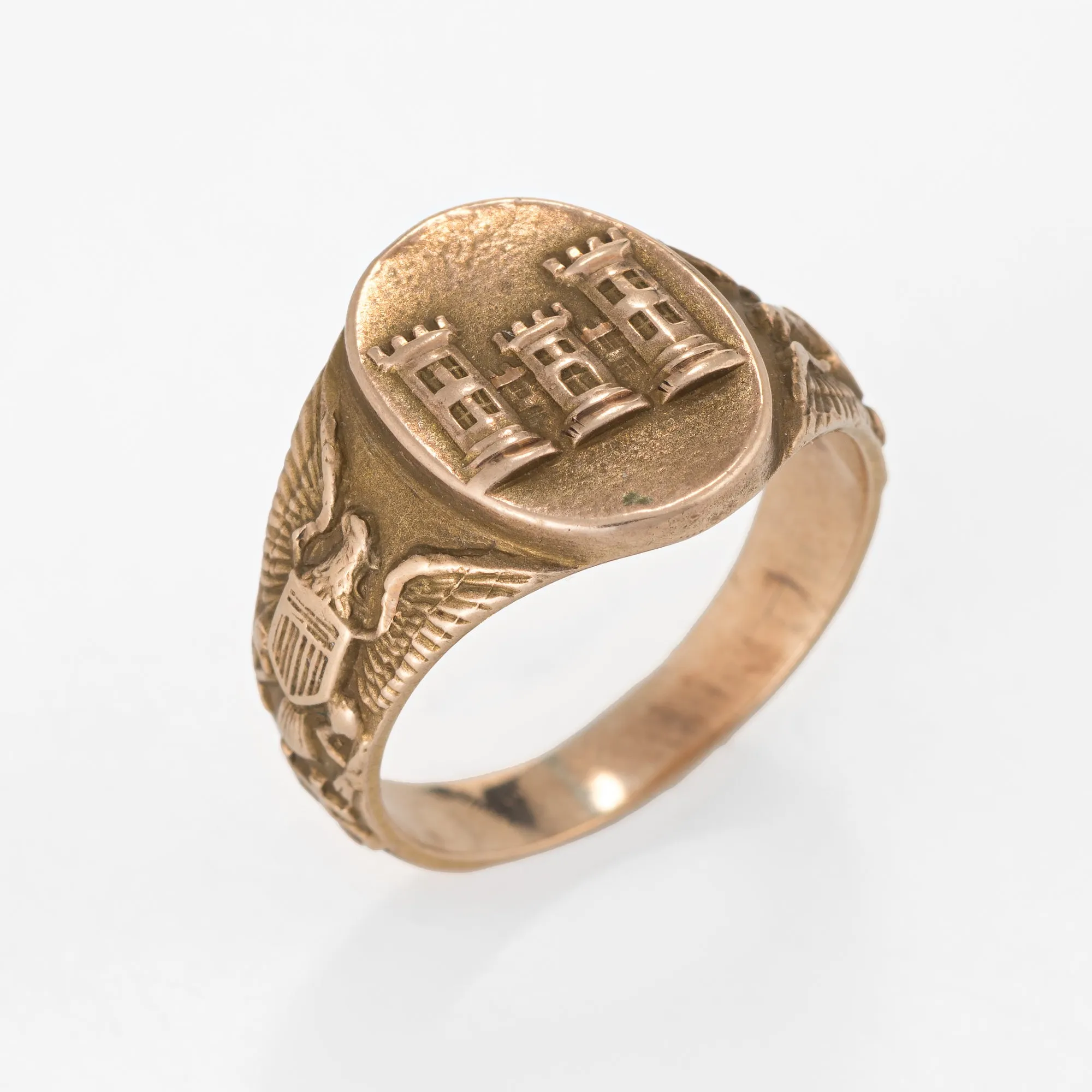 US Army Corps of Engineers Signet Ring Antique Edwardian c1918 10k Gold Sz 5.25