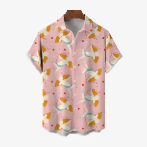 Valentine's Day Cupid Print Casual Short Sleeve Shirt 2411013189