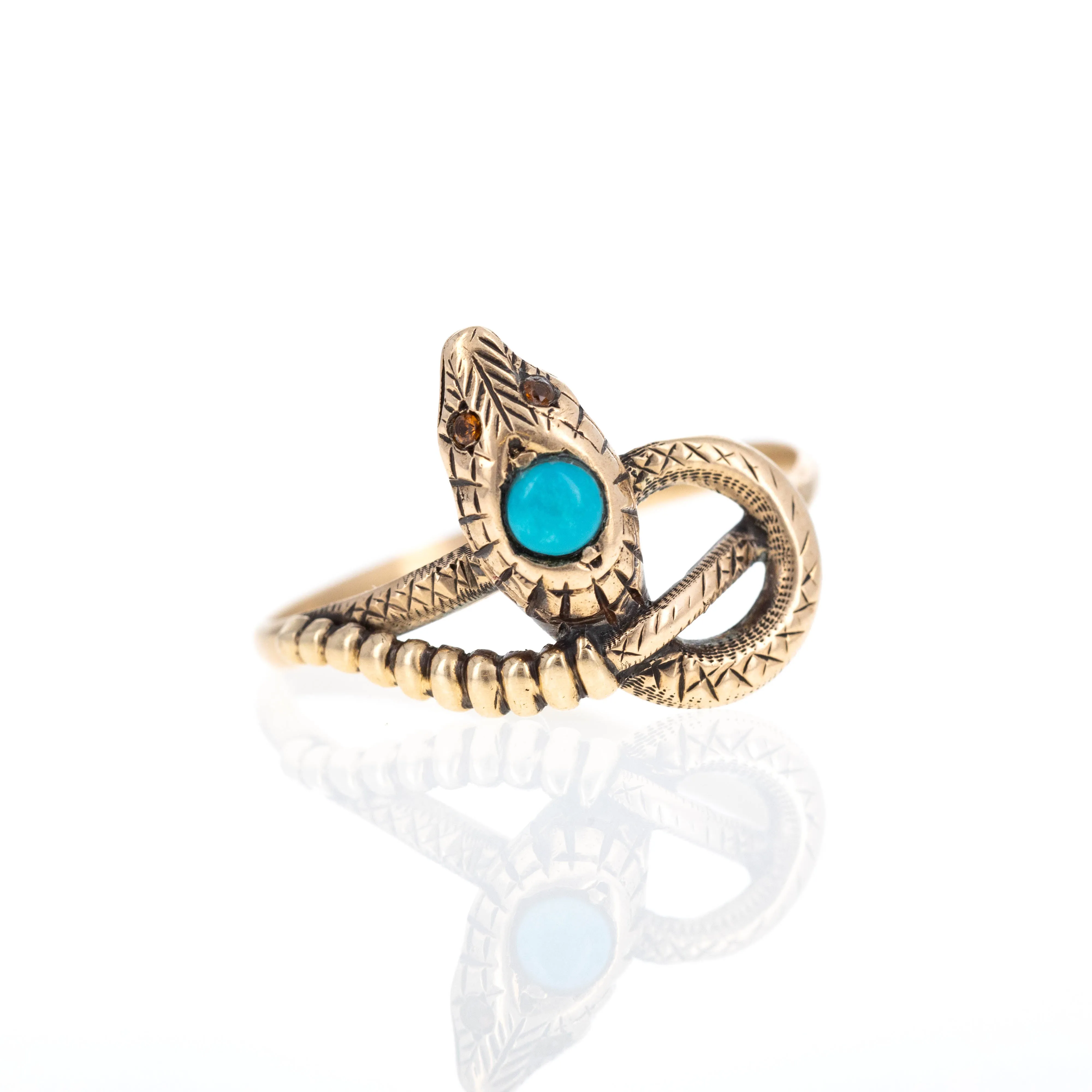Victorian 10K Yellow Gold Turquoise and Citrine Snake Ring