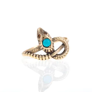 Victorian 10K Yellow Gold Turquoise and Citrine Snake Ring