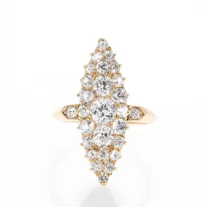 Victorian 14K Yellow Gold 2 Carat Old European Diamond Navette Ring