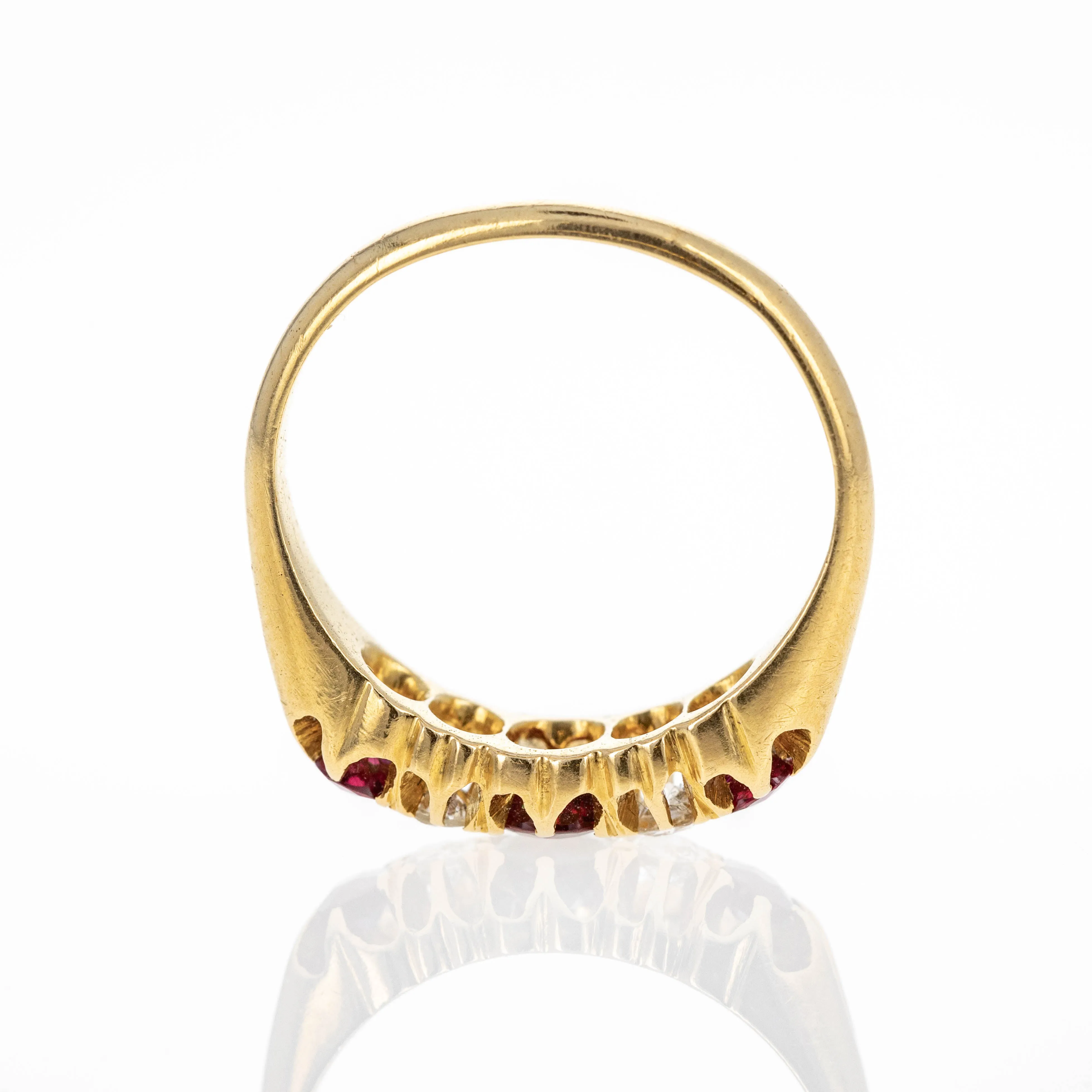 Victorian 18K Yellow Gold 0.65 Carat Ruby Diamond Five Stone Ring
