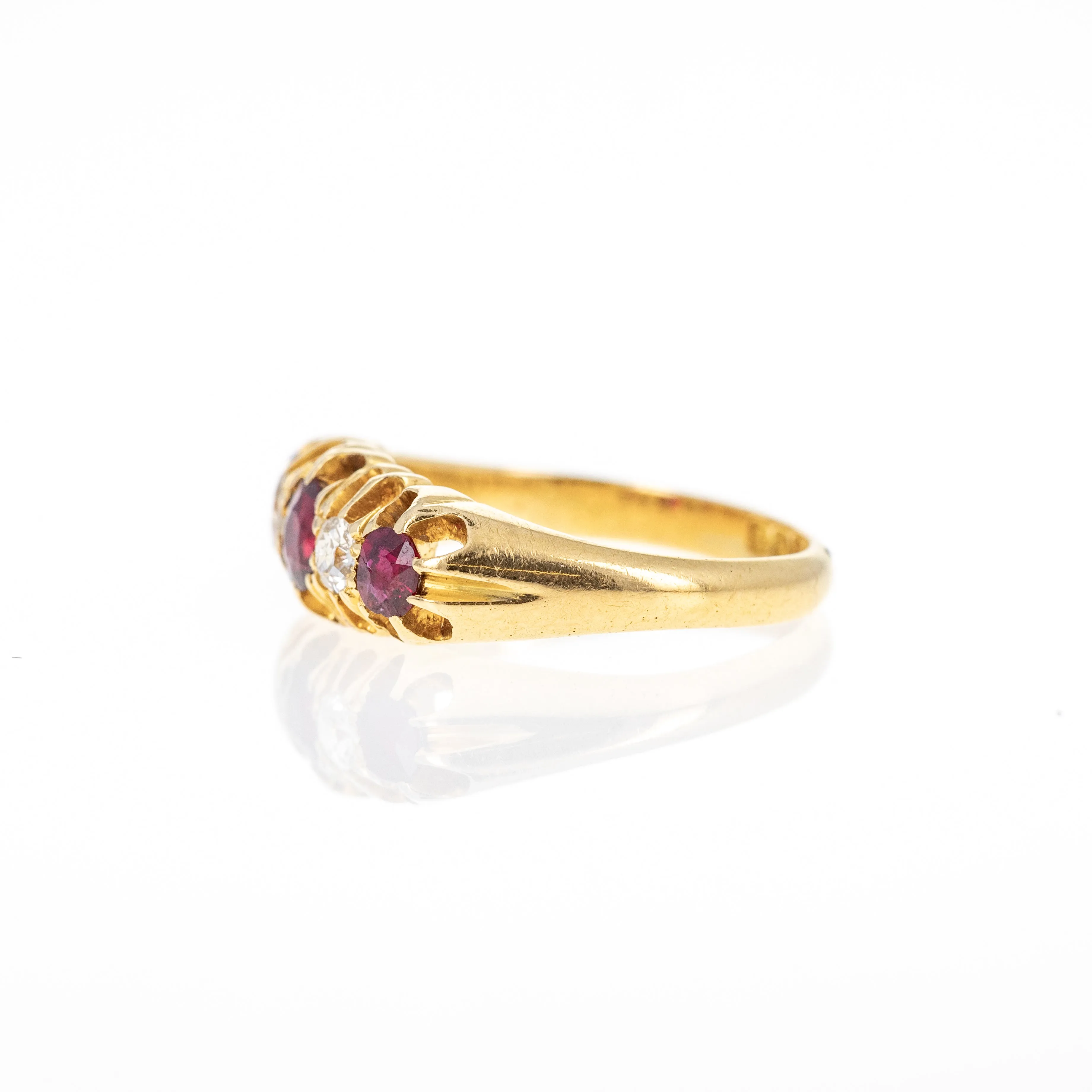 Victorian 18K Yellow Gold 0.65 Carat Ruby Diamond Five Stone Ring