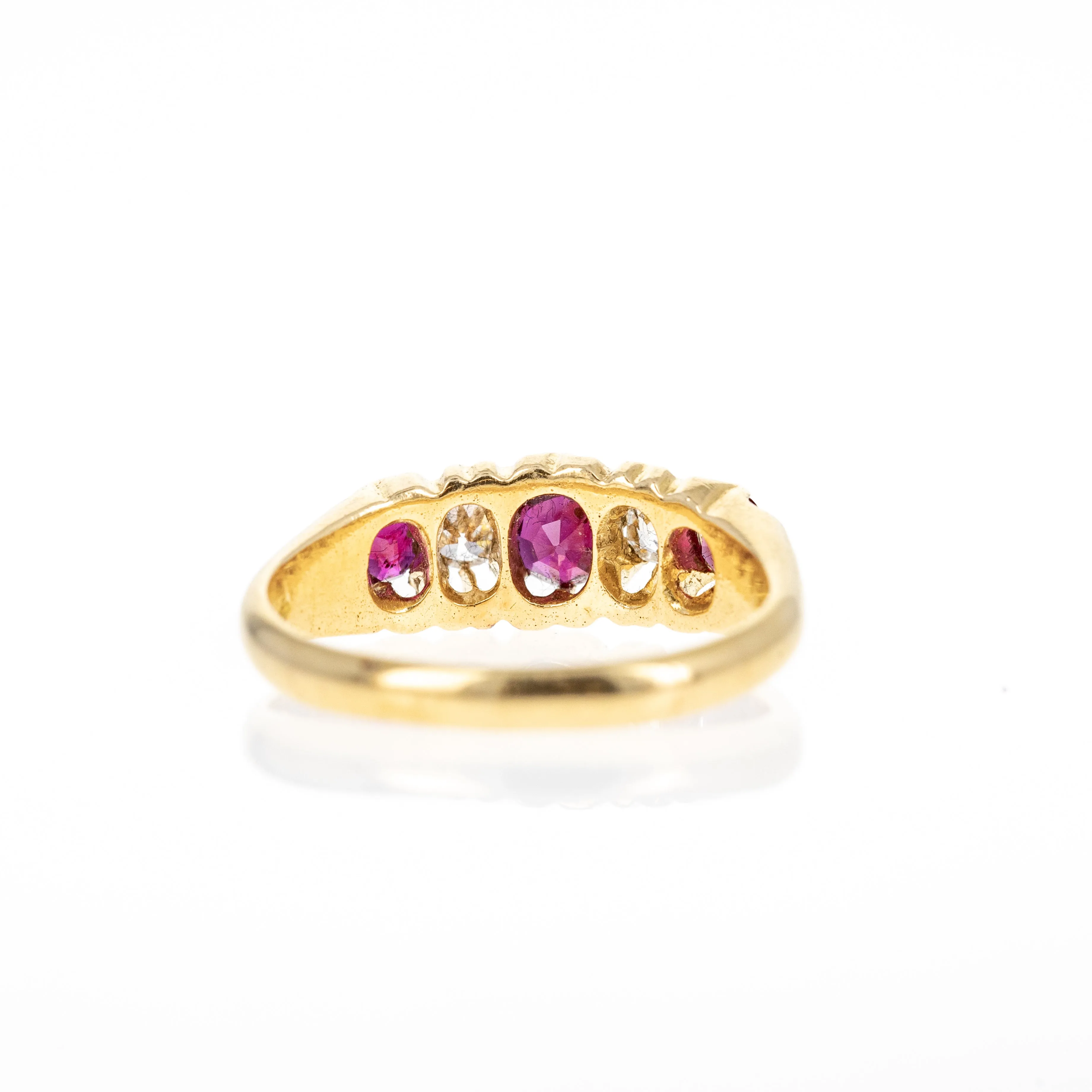 Victorian 18K Yellow Gold 0.65 Carat Ruby Diamond Five Stone Ring