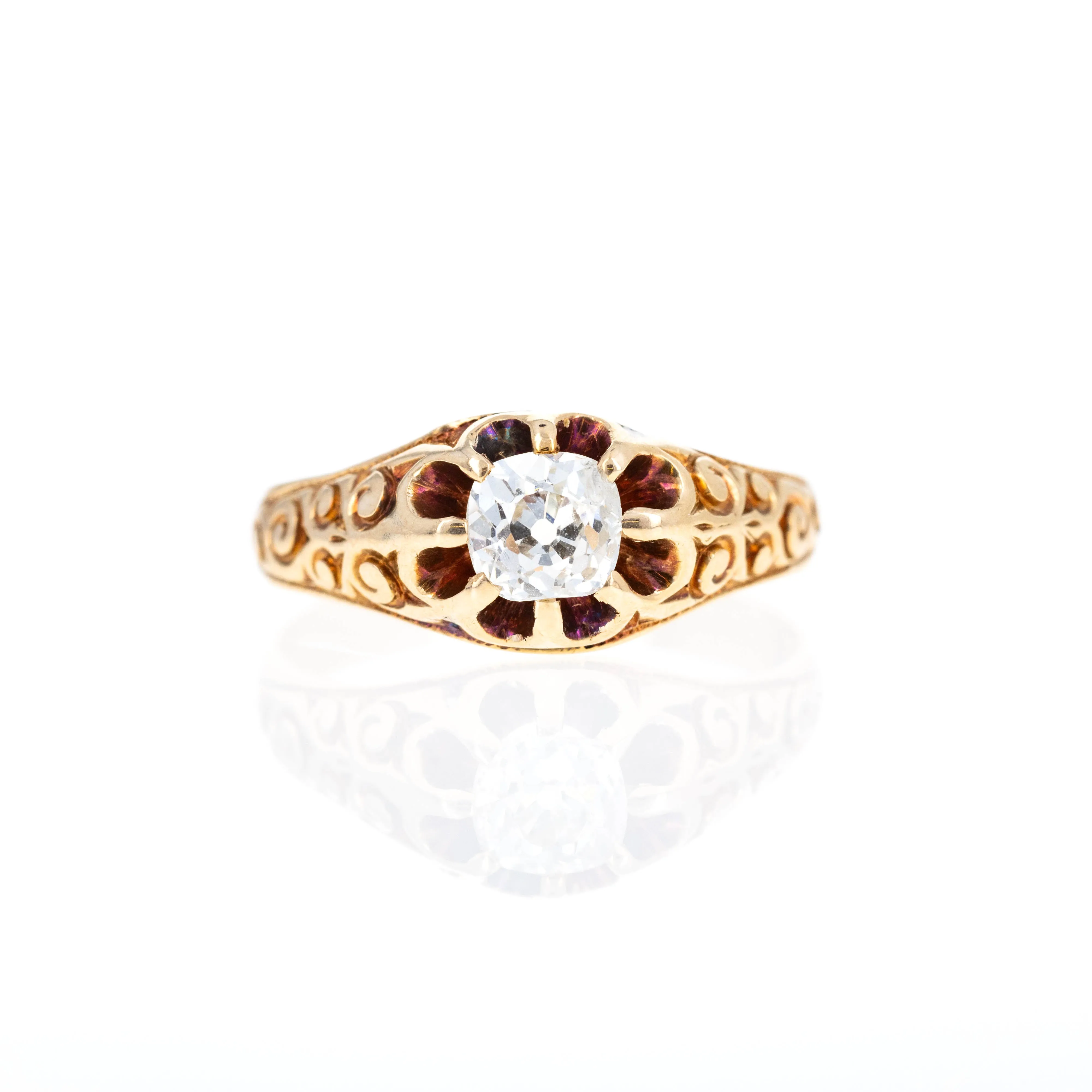 Victorian 18K Yellow Gold 0.70 Carat Old Mine Cut Diamond Ring