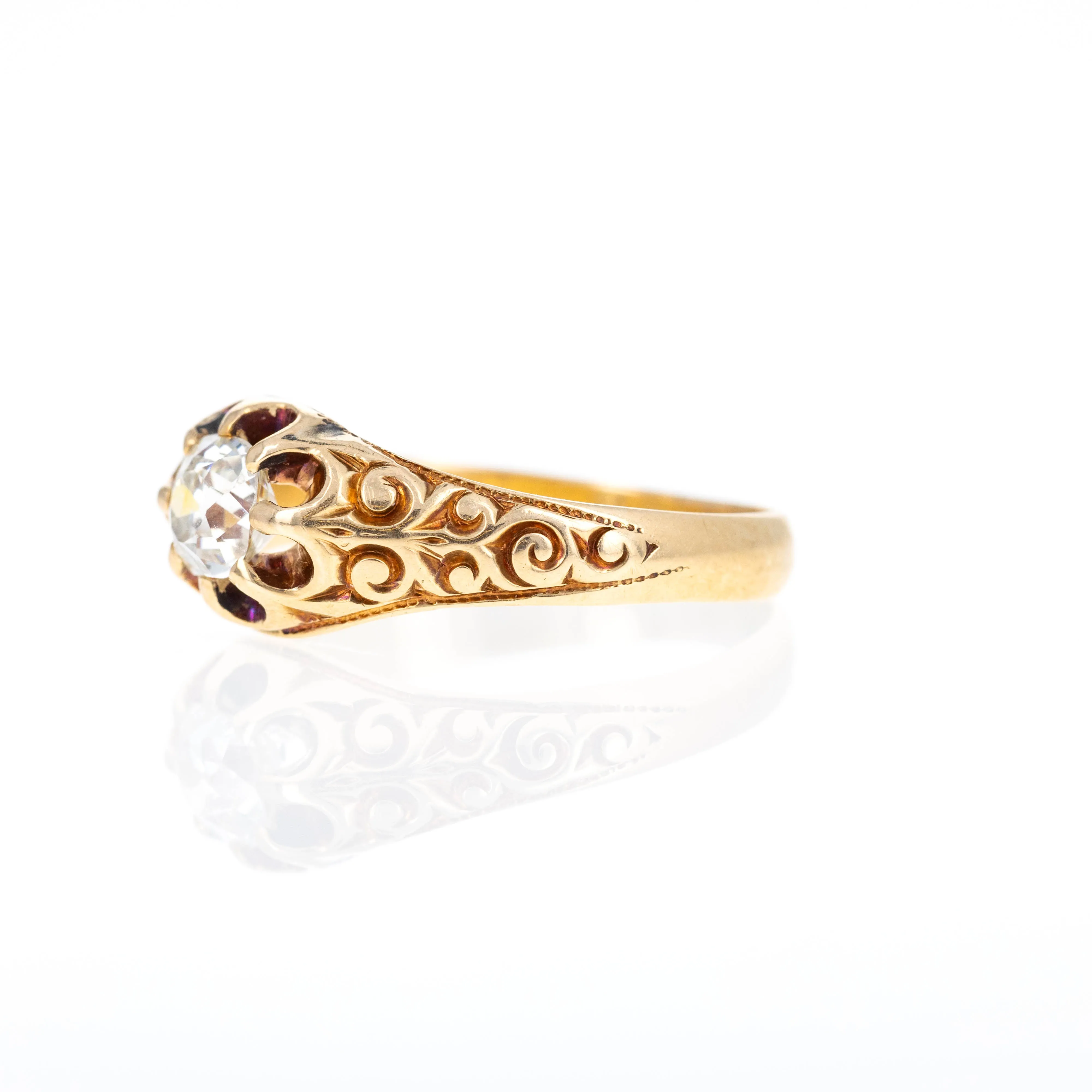 Victorian 18K Yellow Gold 0.70 Carat Old Mine Cut Diamond Ring