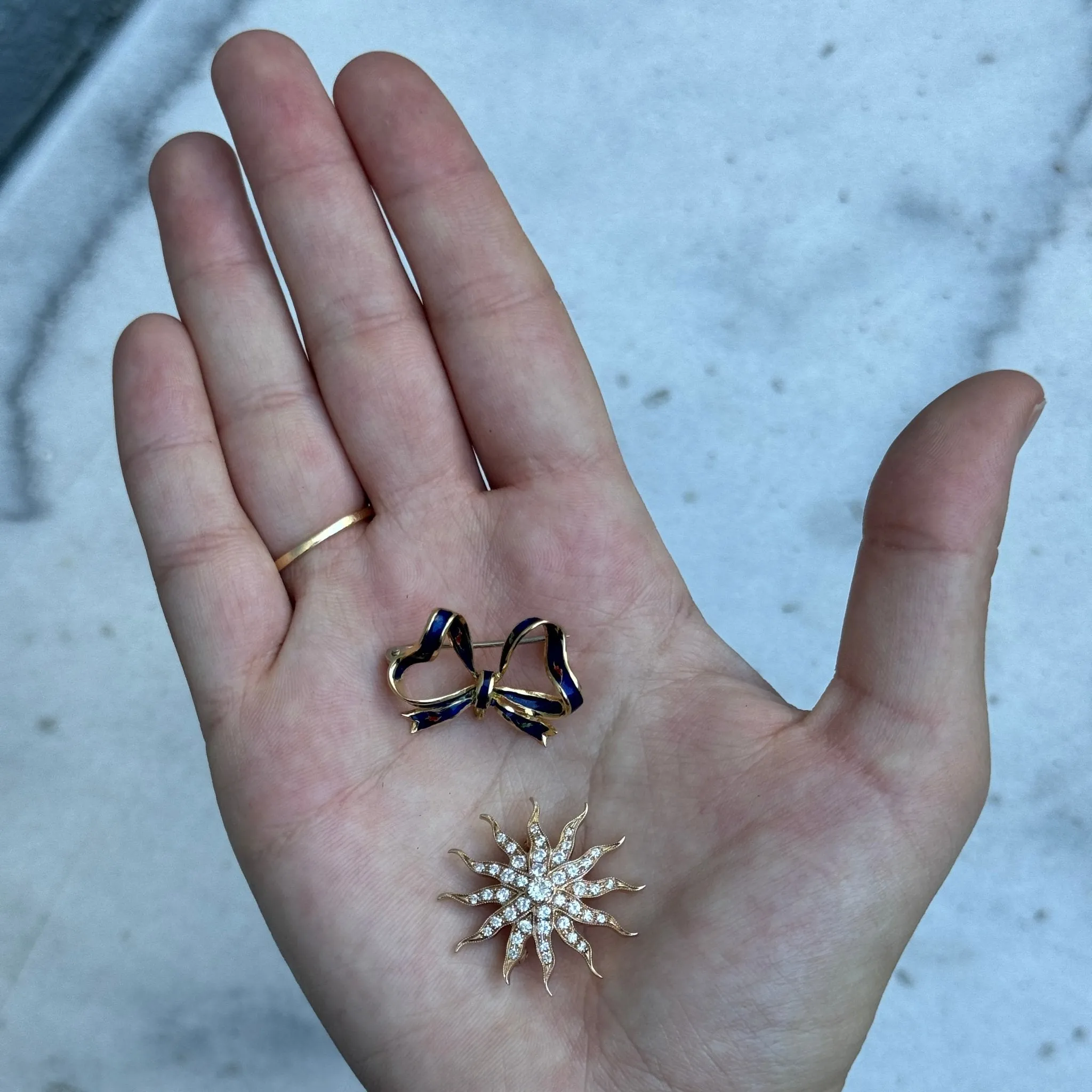 Victorian 1ctw Diamond 14K Gold Starburst Pin