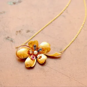 Victorian Flower Pendant with Diamond, Ruby & Sapphire, 14k