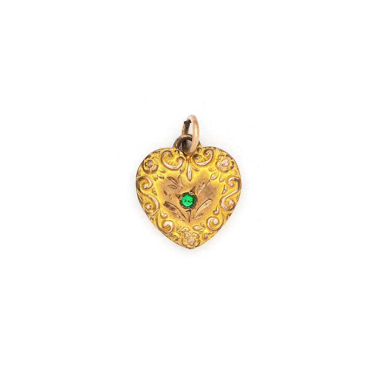 Victorian Green Flourish Heart Charm