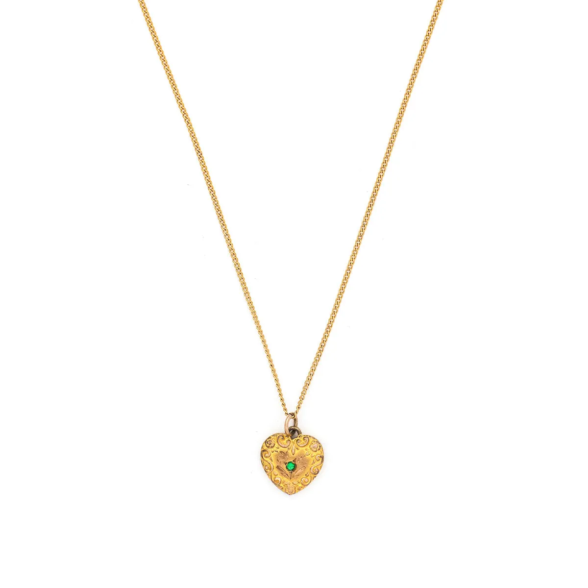 Victorian Green Flourish Heart Charm