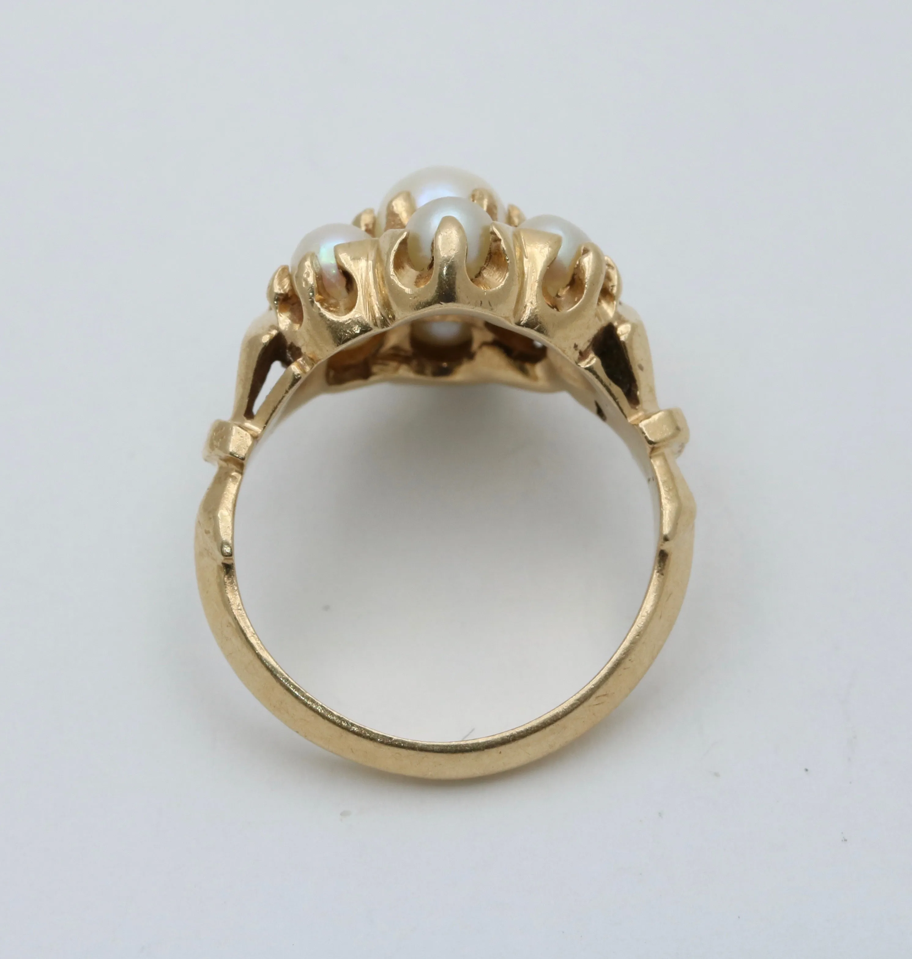 Victorian Revival Pearl Cluster 14K Gold Ring