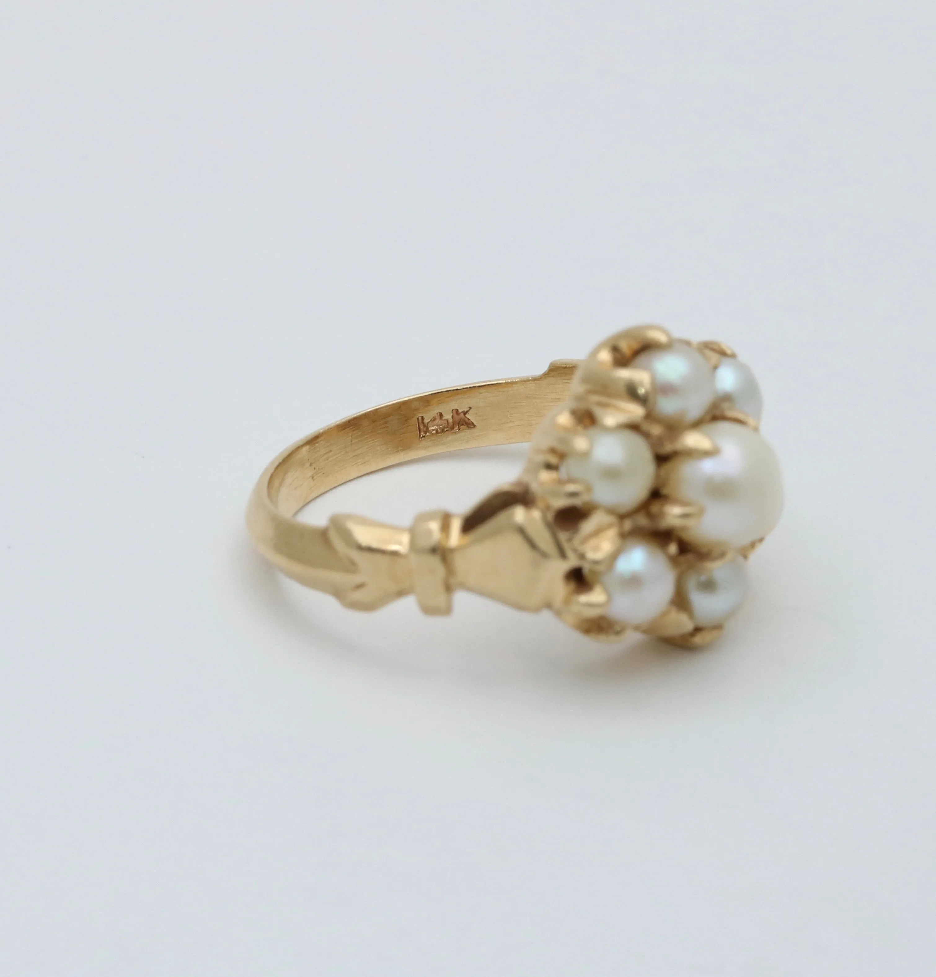 Victorian Revival Pearl Cluster 14K Gold Ring