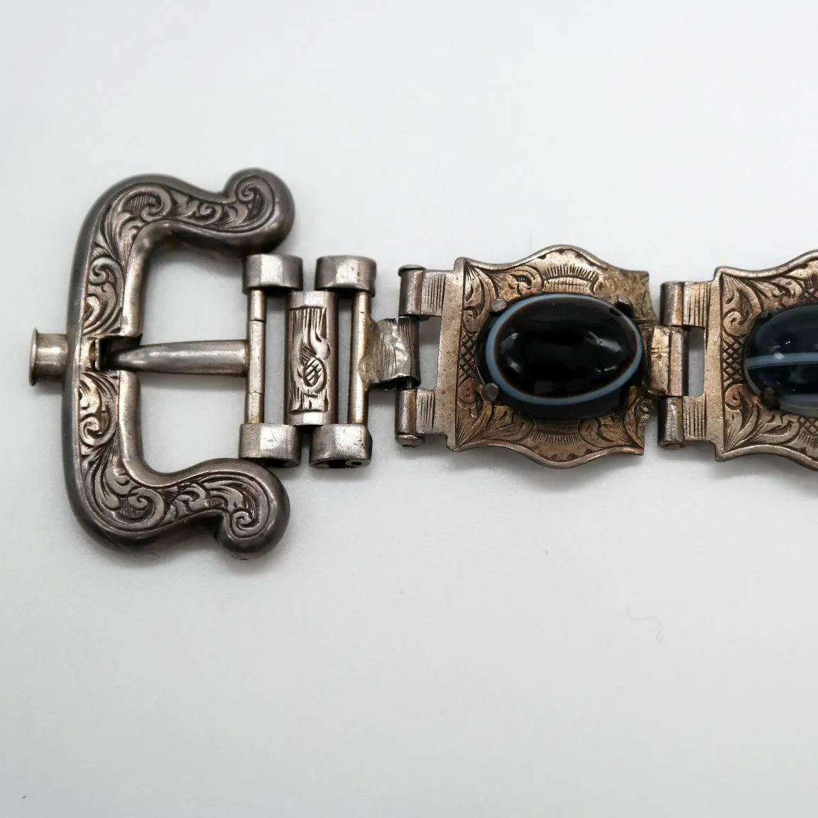 Victorian Scottish Banded Agate Belt Buckle Bracelet