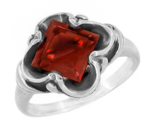 Victorian Square Garnet Ring in 14 Karat White Gold