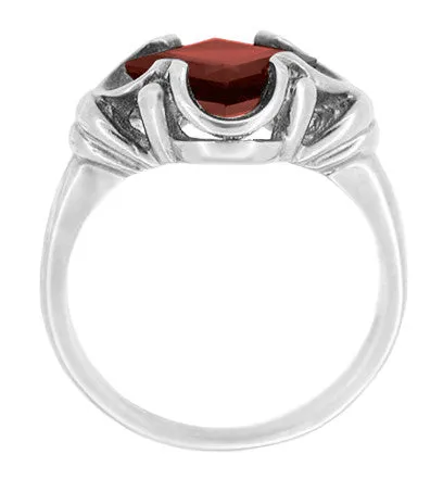 Victorian Square Garnet Ring in 14 Karat White Gold