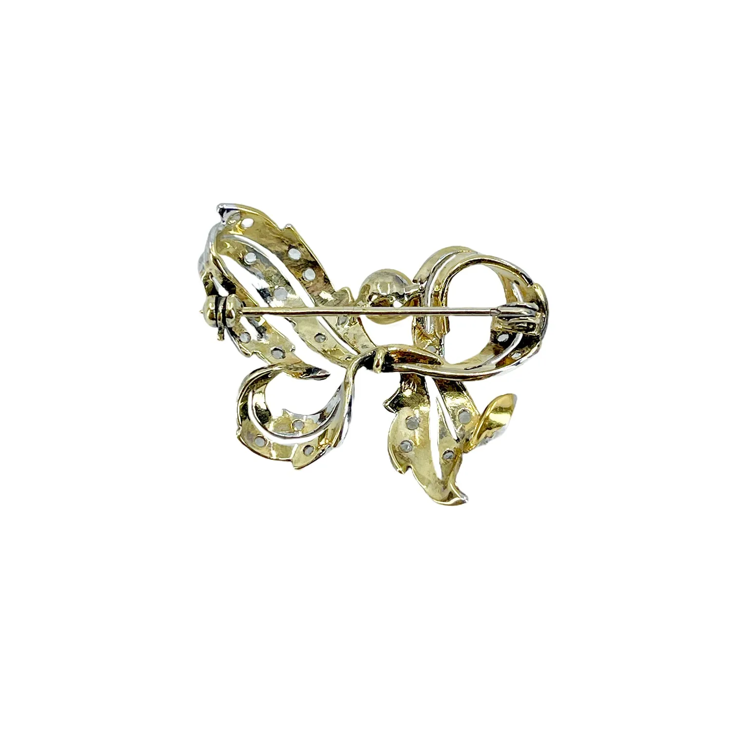 Victorian Two Tone Vintage Golden Japanese Cultured Saltwater Akoya Pearl Brooch- Sterling Silver Gold Plate