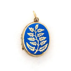 Victorian Vines Blue Enamel Antique Locket
