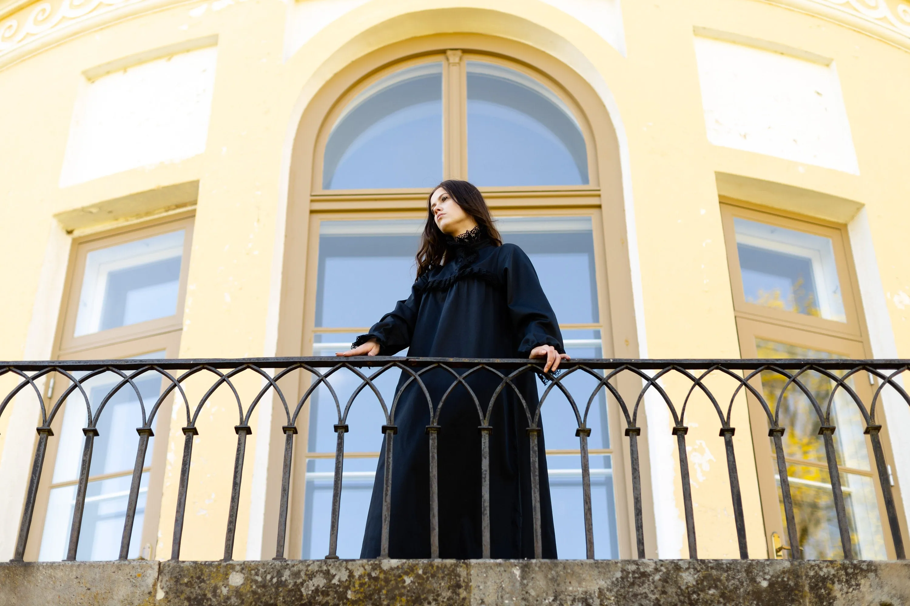Victorian Winter Maxi Nightgown in Black Cotton