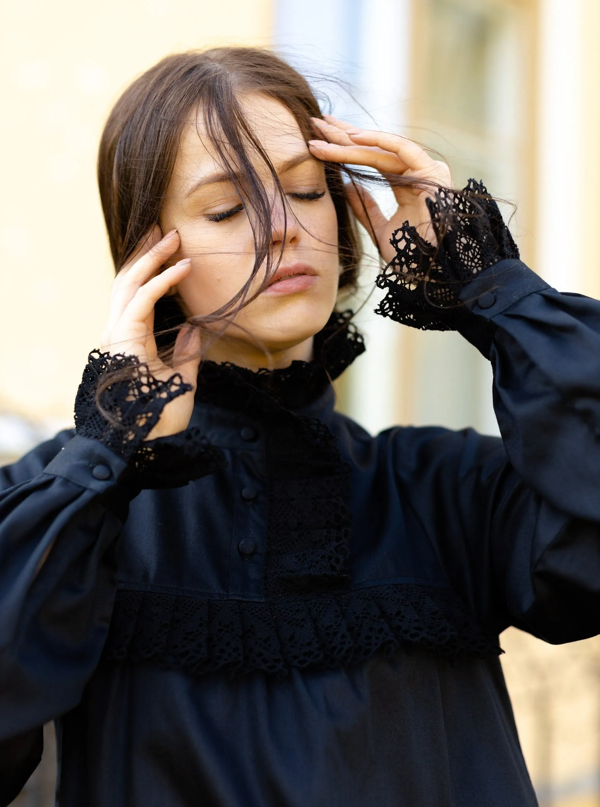 Victorian Winter Maxi Nightgown in Black Cotton