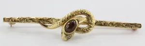 Vintage 14K Gold Victorian Style Diamond & Garnet Snake Bar Pin