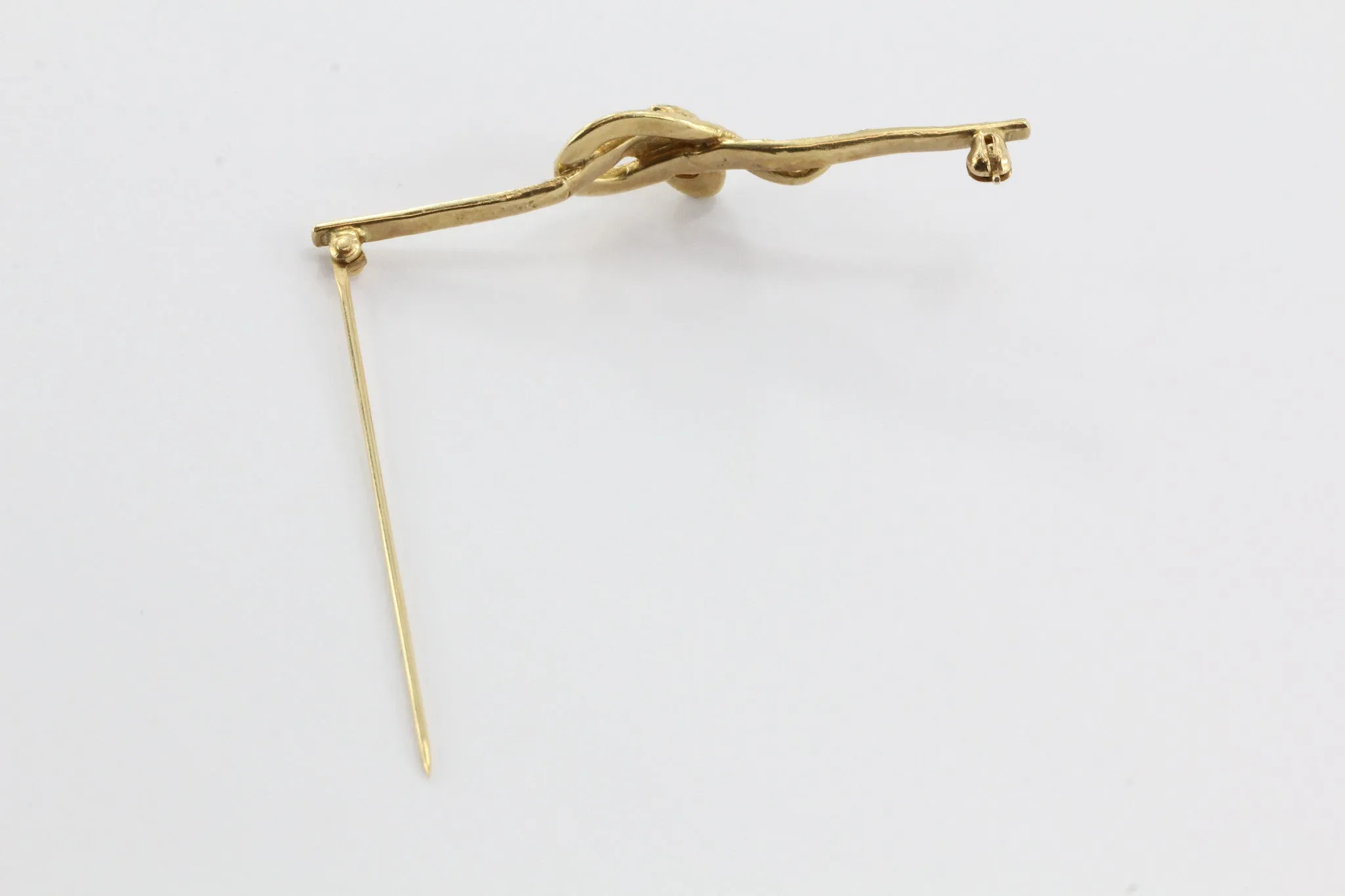 Vintage 14K Gold Victorian Style Diamond & Garnet Snake Bar Pin