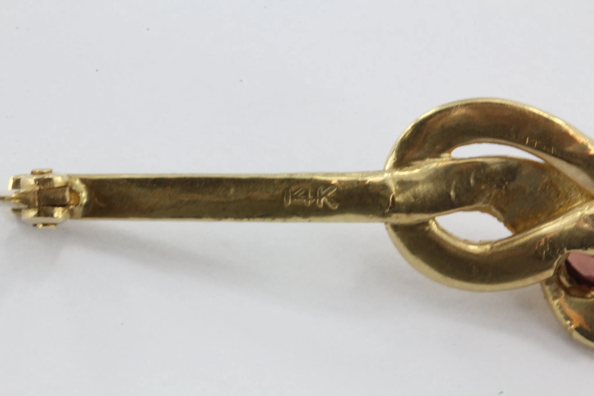 Vintage 14K Gold Victorian Style Diamond & Garnet Snake Bar Pin