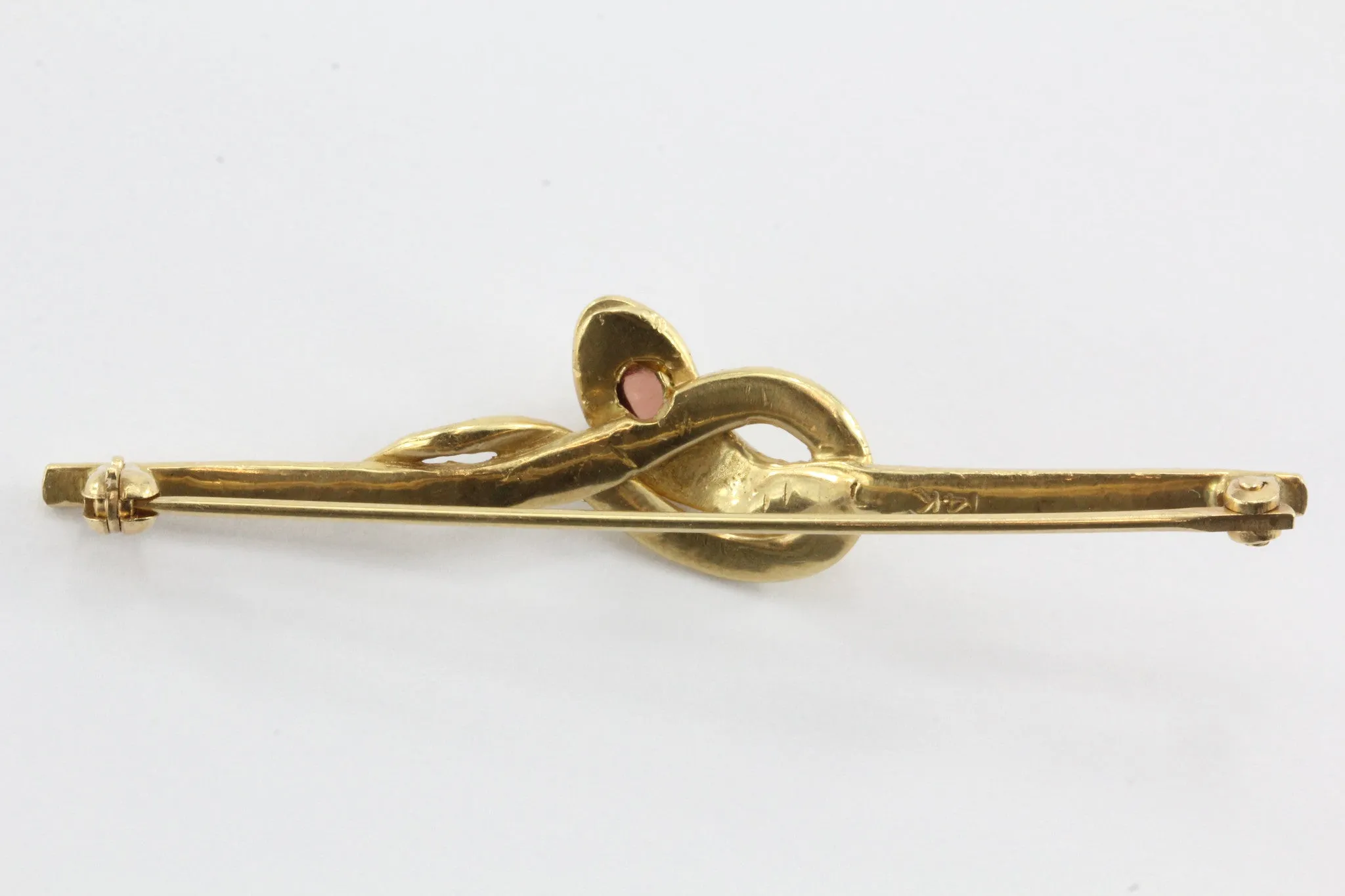 Vintage 14K Gold Victorian Style Diamond & Garnet Snake Bar Pin