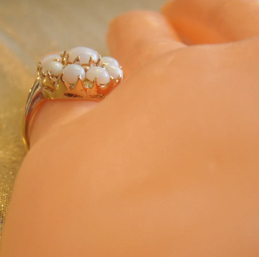 Vintage 1930s White Opal Cluster Ring in Yellow Gold