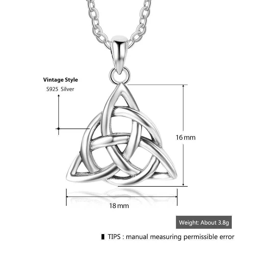Vintage 925 Sterling Silver Necklace for Women with Triquetra Trinity Knot Pendant