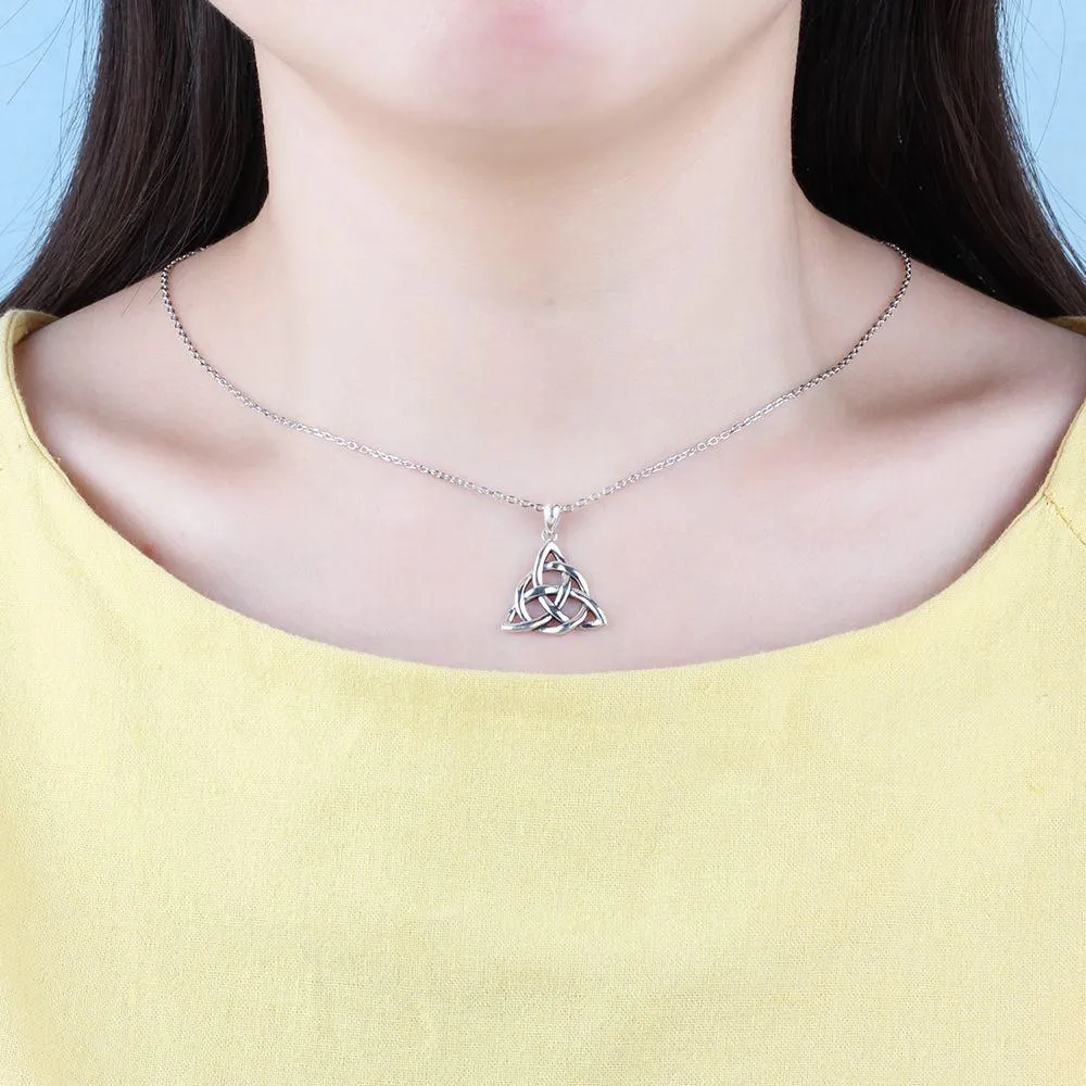Vintage 925 Sterling Silver Necklace for Women with Triquetra Trinity Knot Pendant