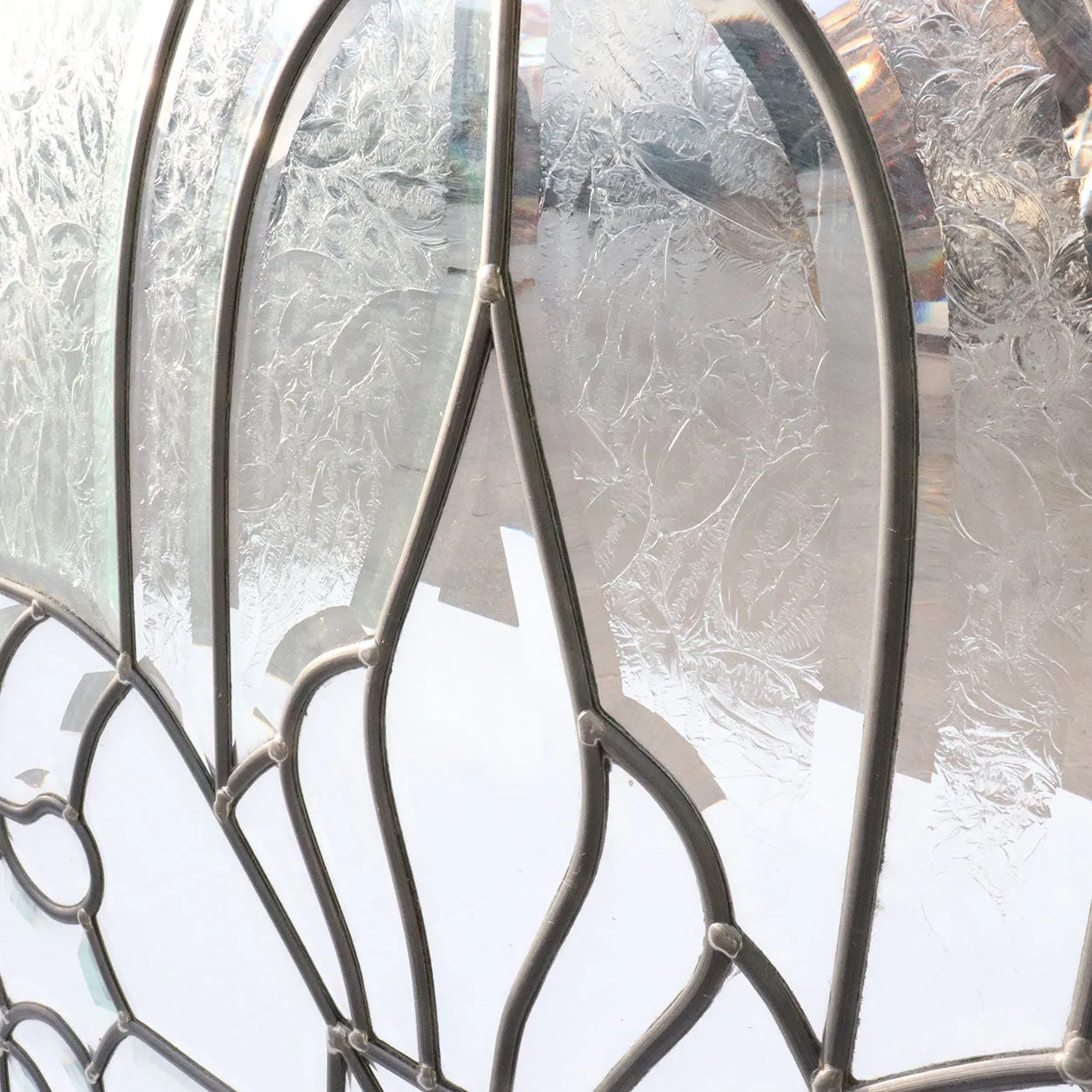 Vintage American Leaded and Beveled Clear Glass Arched Window Transom