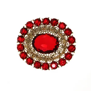 Vintage Czech Red Crystal and Rhinestone Brooch
