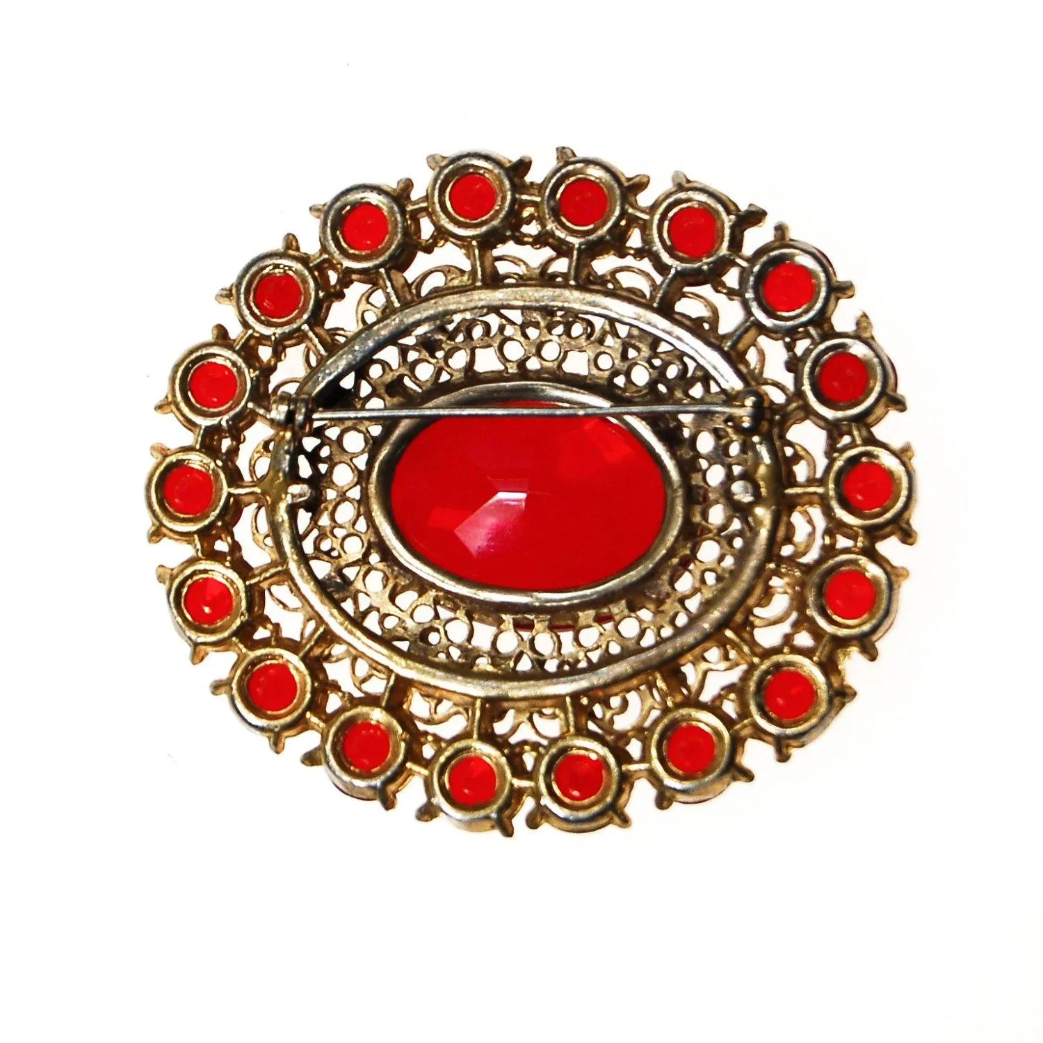 Vintage Czech Red Crystal and Rhinestone Brooch