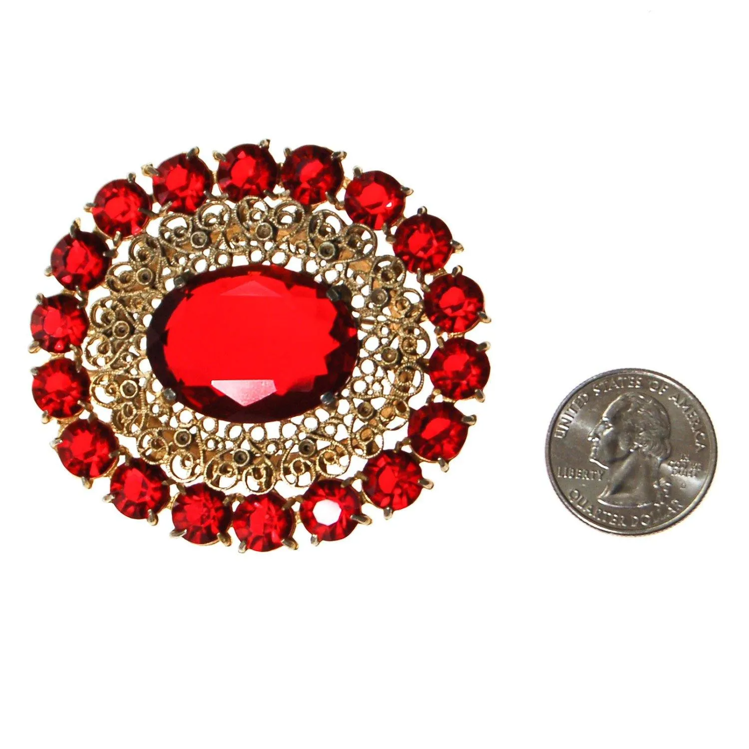 Vintage Czech Red Crystal and Rhinestone Brooch