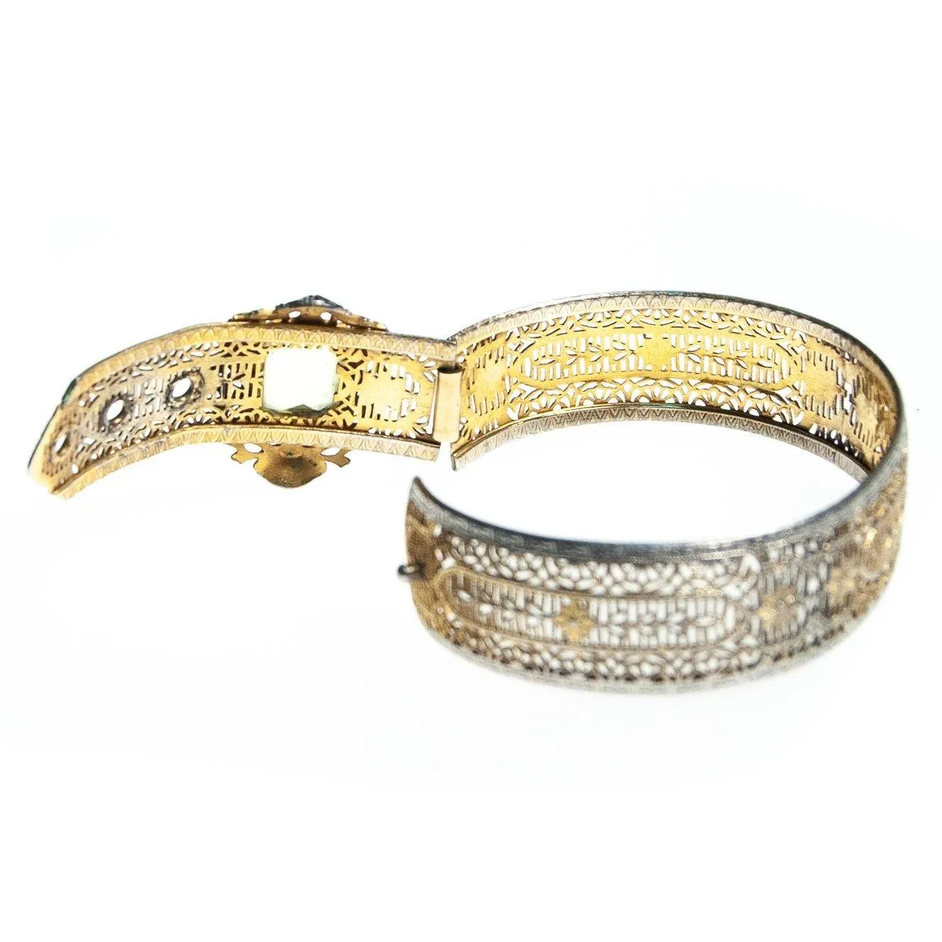 Vintage Edwardian Filigree Bracelet with Lemon Citrine Crystal Gold and Silver with a Buckle Clasp