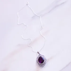 Vintage Edwardian Style Filigree with Purple And Seed Pearl Crystal Pendant Necklace