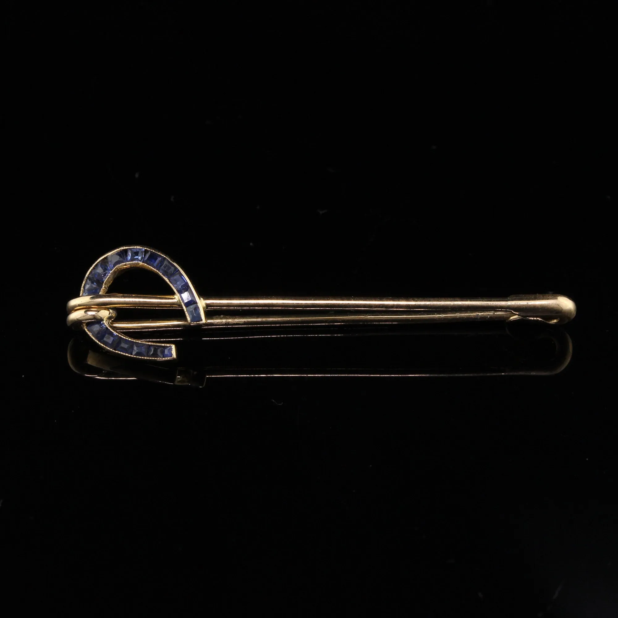Vintage Estate 18K Yellow Gold & Sapphire Horseshoe Pin