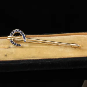 Vintage Estate 18K Yellow Gold & Sapphire Horseshoe Pin