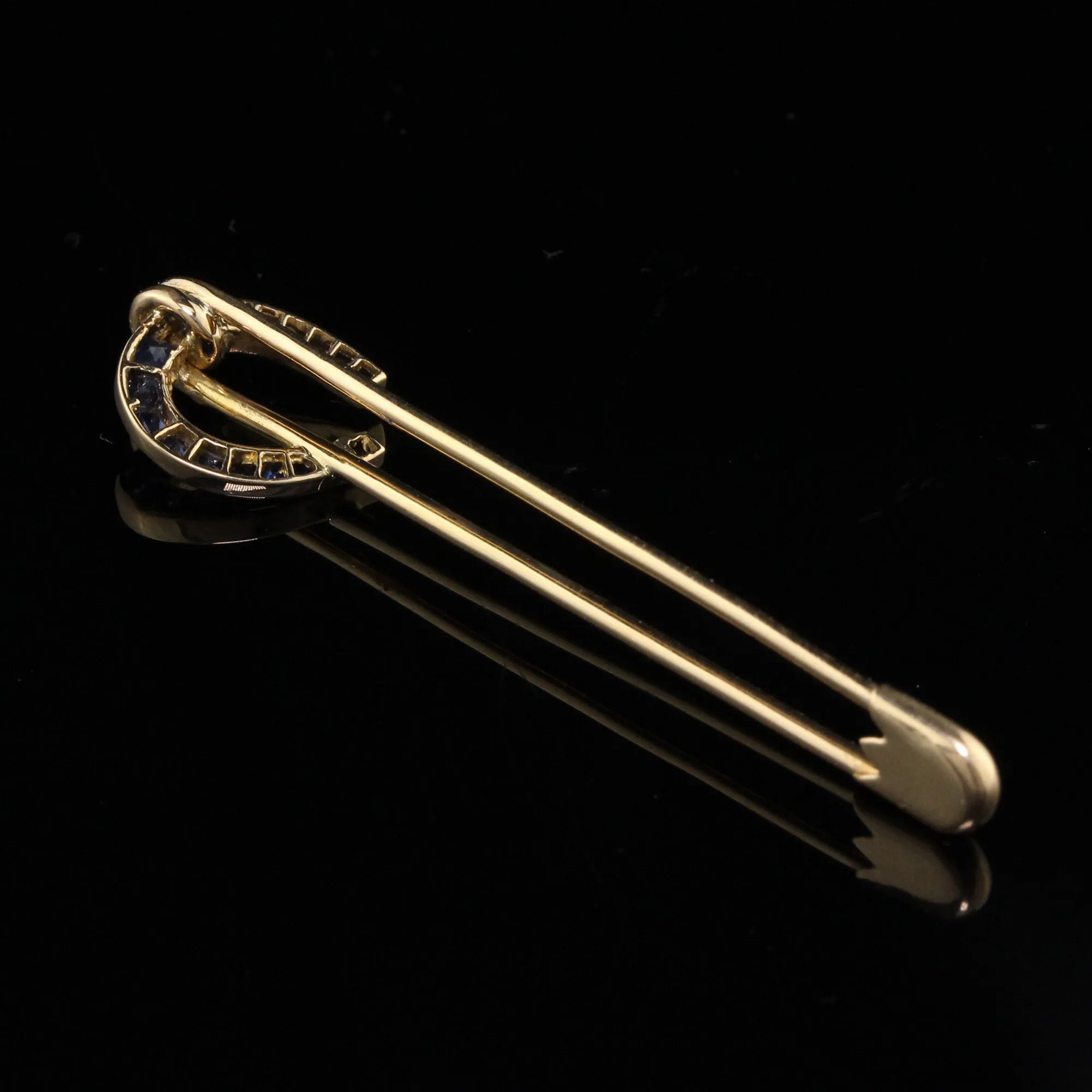Vintage Estate 18K Yellow Gold & Sapphire Horseshoe Pin