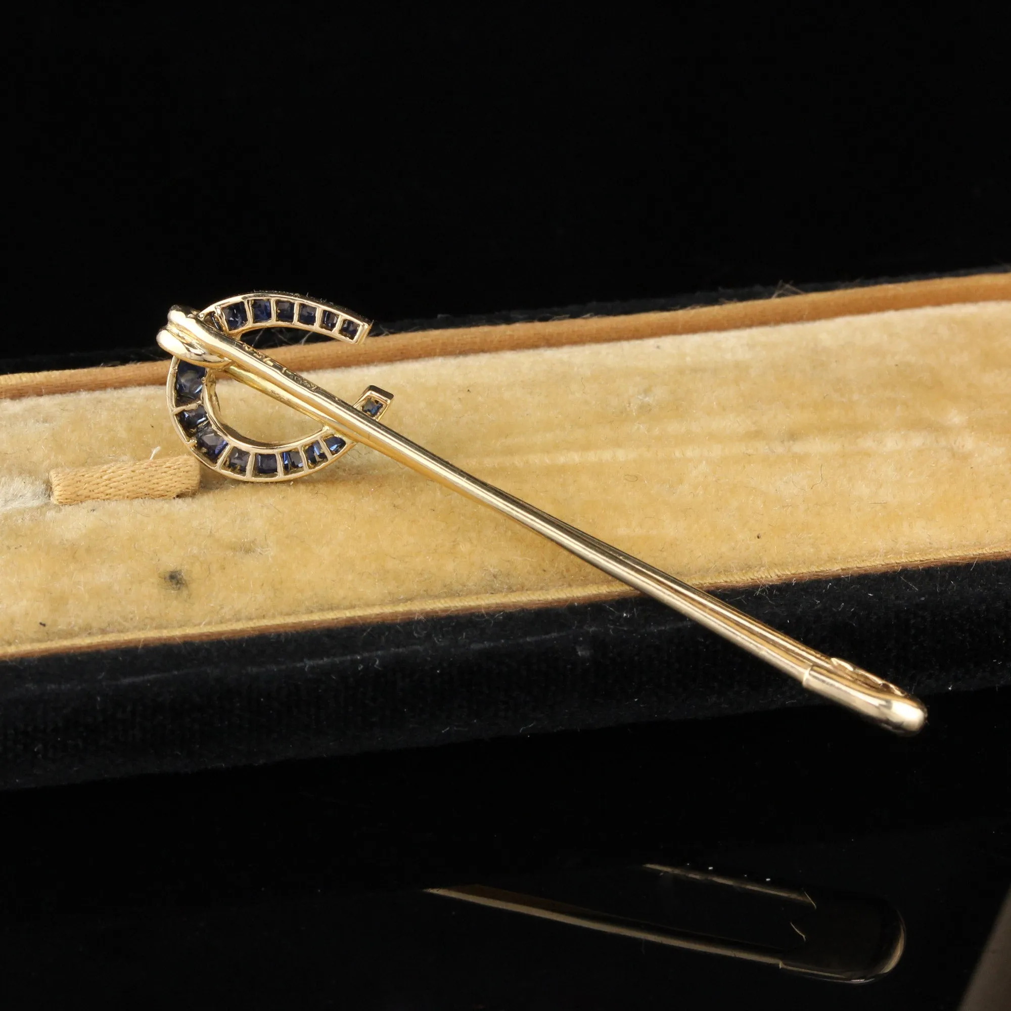 Vintage Estate 18K Yellow Gold & Sapphire Horseshoe Pin