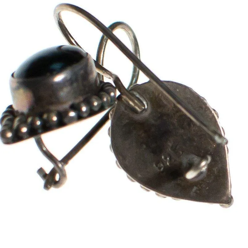 Vintage Native American Sterling Silver and Onyx Earrings, Drop, Dangle, Wire Hook Clasp