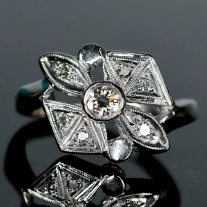 Vintage old cut diamond ring in 14k white gold
