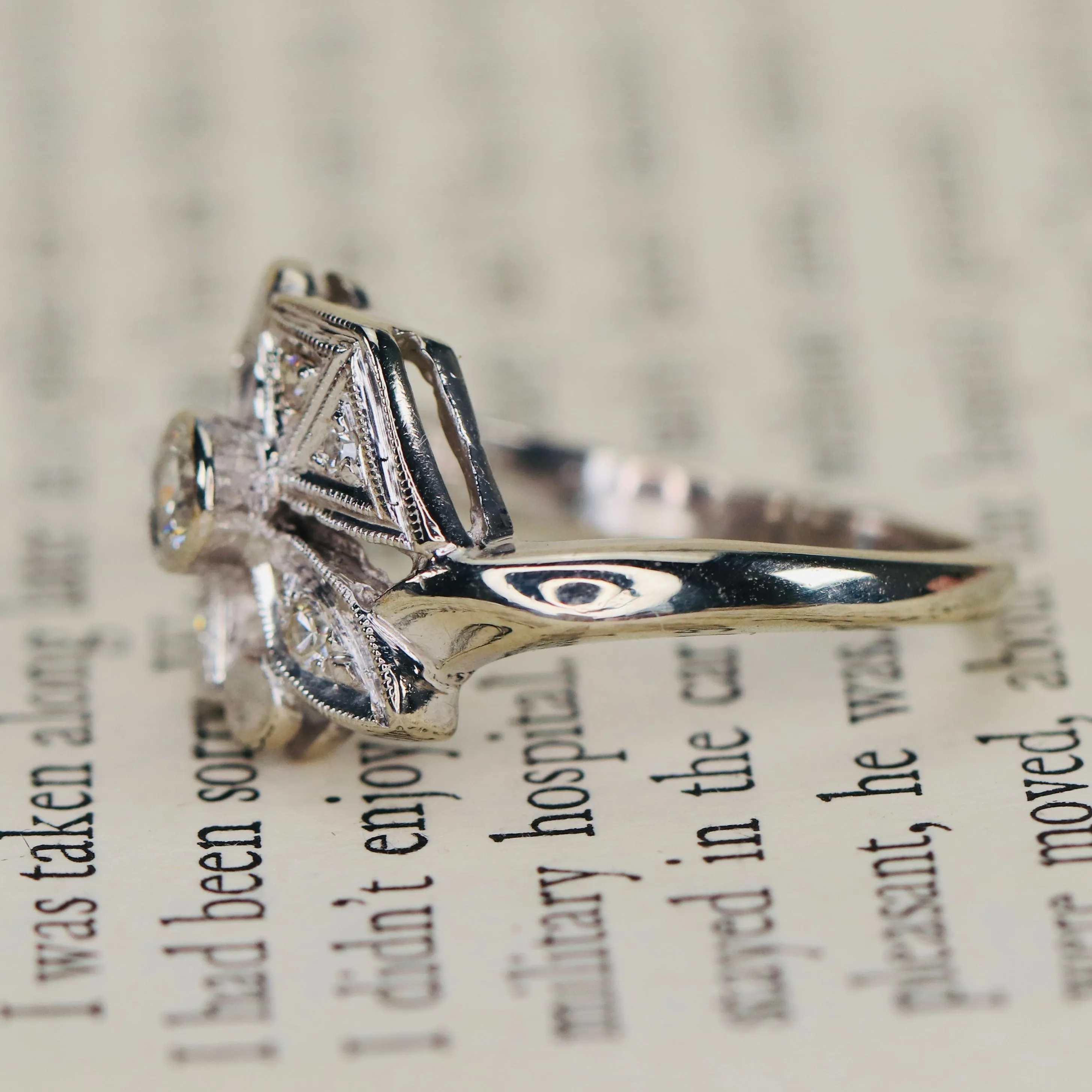 Vintage old cut diamond ring in 14k white gold